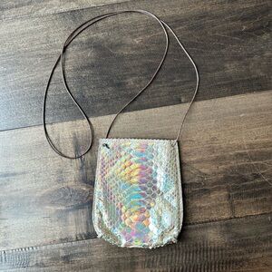 B May Crossbody Cell Pouch Bag‎ Iridescent Snake Skin Suede Lined
NWOT
